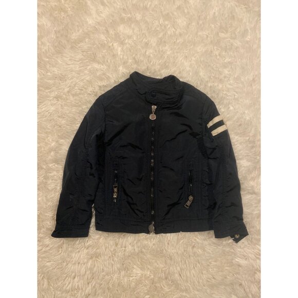 Moncler Blue Biker Jacket Navy Polyamide Logo Coat Size 110cm 5 Years - Picture 2 of 8